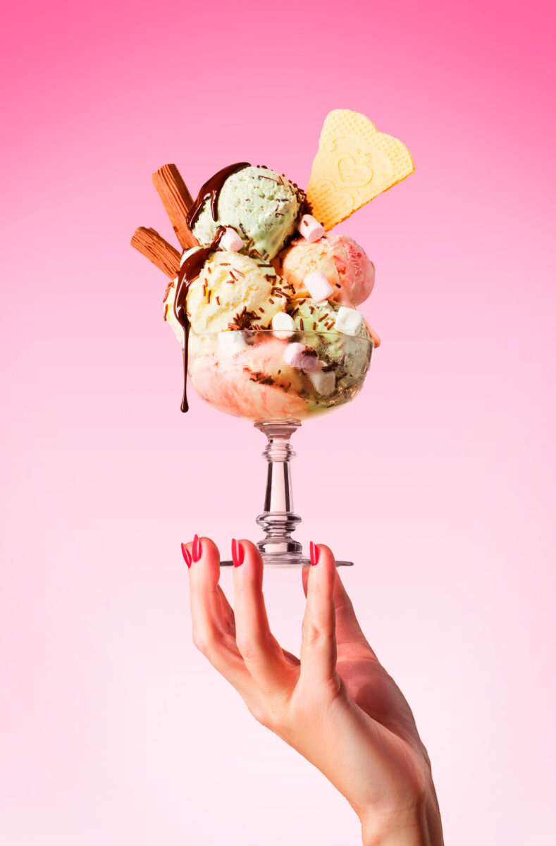 hand nails red chocolate melt drip ice cream